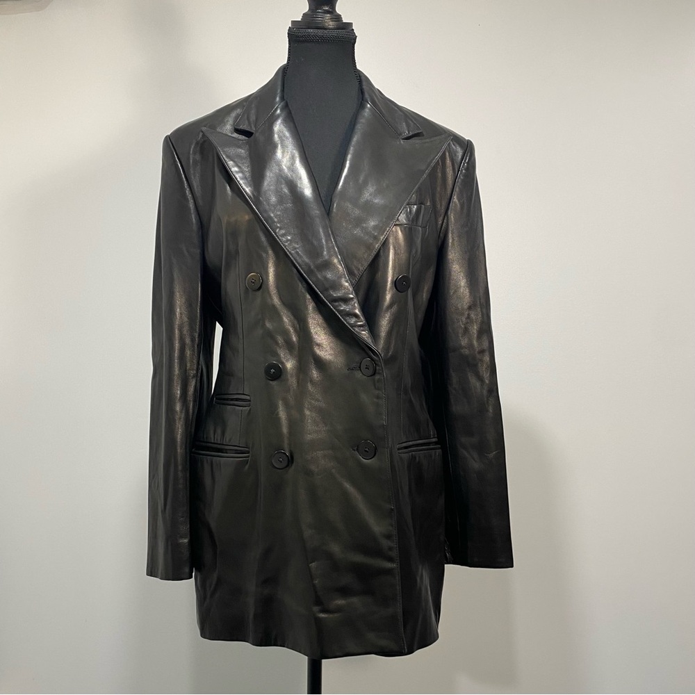 Vtg Ralph Lauren Collection Purple Label Leather Jacket Blazer Size 12